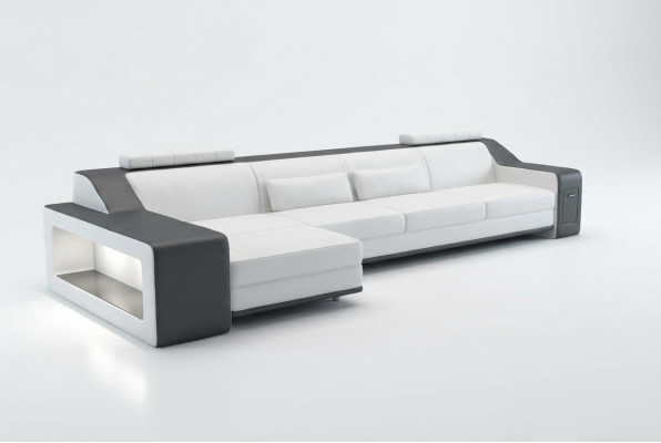 Design Ecksofa Sofa Couch Polster Sitz Eck Garnitur Sofas Leder Textil Themar WG