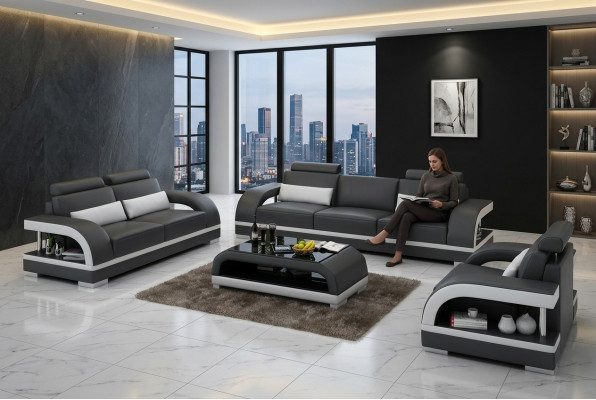 Designer Sofagarnitur Ledersofa Set 3+2+1 Garnitur Sofa Couch Neu Zitadelle S/W