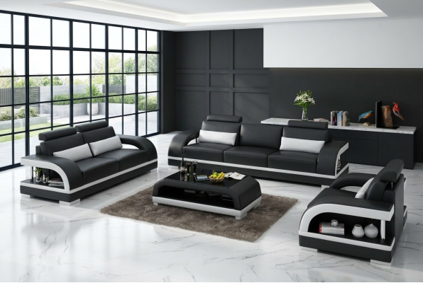 Designer Sofagarnitur Ledersofa Set 3+2+1 Garnitur Sofa Couch Neu Zitadelle S/W