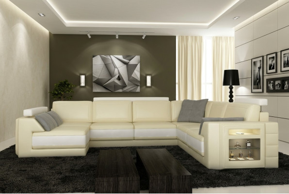 Designersofa Ecksofa Couch Ledersofa Polster Sitz Eck Garnitur +Licht PHM3027