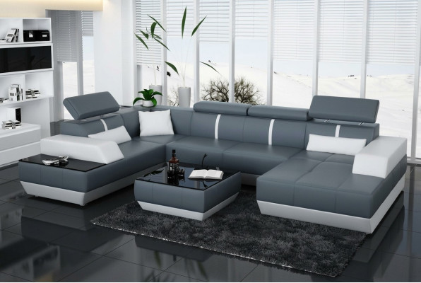 Ledersofa Sofa Couch Wohnlandschaft Ecksofa Garnitur Design Modern Sofa K5015