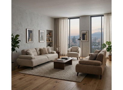 Wohnzimmer Möbel Moderner Stil Beige Holzgestell Komfortabel Entspannend