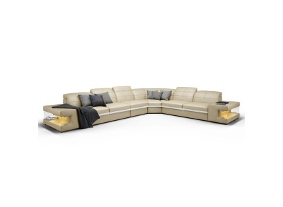 Sofa mit USB Couch Wohnlandschaft L Form Ecksofa Designersofa mit Beleuchtung
