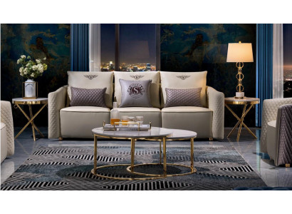 Dreisitzer Couch Polster Design Sofa 3er Sitz Sofas Zimmer Möbel Beige Moderne