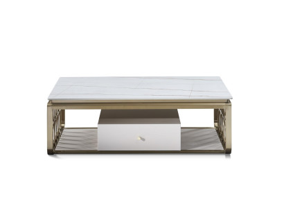 Holz Couchtisch in Natur mit Edelstahl – Modernes Design