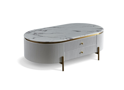 Holz Couchtisch in Natur mit Edelstahl – modernes Design