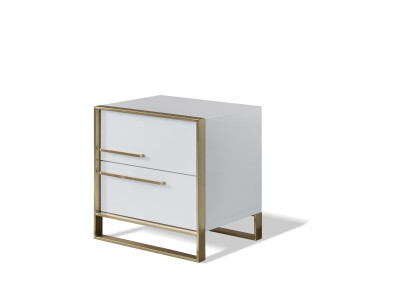 Holz Nachttisch in Natur mit Edelstahl, modernes Design