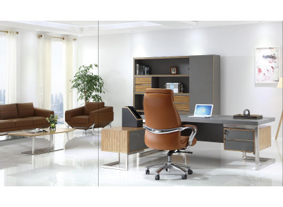 Moderner Holz-Schreibtisch und Schrank im eleganten Design