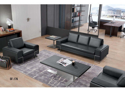 Kunstleder 3-Sitzer Sofa in Schwarz, Modernes Chesterfield Design
