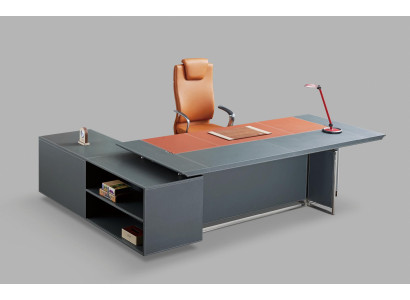 Moderner Eckschreibtisch aus MDF und Glas in neutraler Farbe