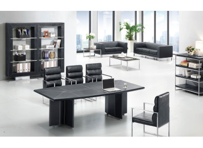 Moderner Konferenztisch aus MDF und Edelstahl in Schwarz