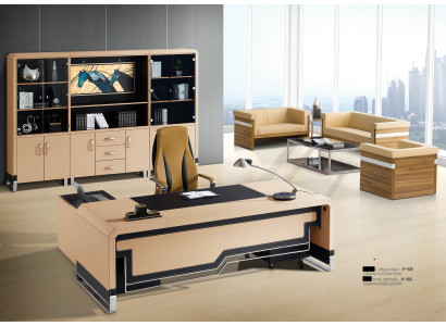 Moderner Eckschreibtisch aus MDF mit Edelstahl und Glas in Holzoptik