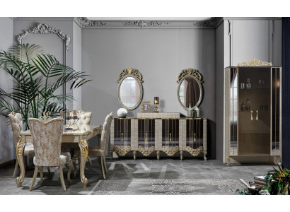 Luxus Esszimmer 7tlg. Essgruppe Esstisch Stühle Möbel Essgarnitur Holz