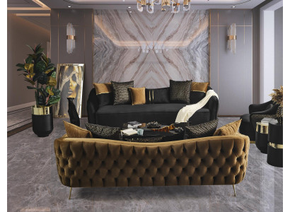 Elegante Leder-Couch in Braun für Wohnzimmer im klassischen Stil