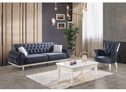 Wohnzimmer Möbel Couchen Sofa Chesterfield Sessel Couchtisch 3tlg Stoff