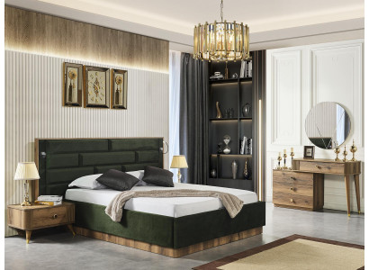 Luxuriöses Bett 2 Nachttische Schminktischl 4-teiliges Schlafzimmer Set