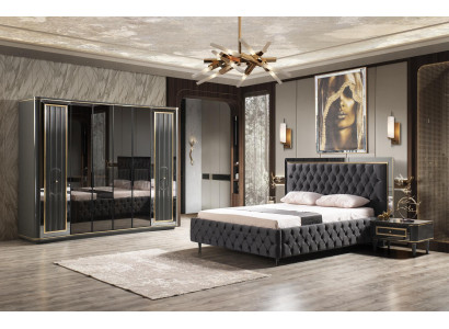 Schlafzimmer Bettdesign moderne Luxusbetten 2x  Nachttische Kleiderschrank 4tlg