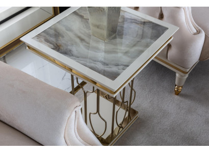Beistelltisch Weiß Couchtisch Luxus Wohnzimmer Möbel Metall Elegantes Modern Neu