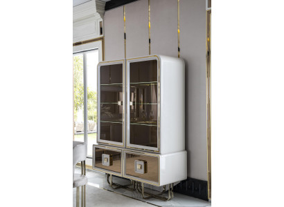 Vitrine Weiß Möbel Esszimmer Schrank Glas Design Metall Elegantes Neu