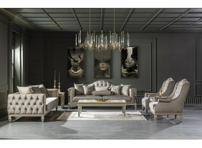 Wohnzimmer Grau Sofagarnitur 2x Beistelltisch Luxus Sessel Couchtisch 7tlg