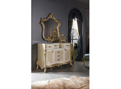 Schlafzimmer Set Beige Kommode Elegantes Spiegel Modern Luxus Design Neu 2tlg.