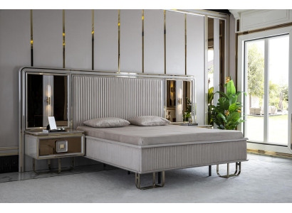 Schlafzimmer Set Weiß Bett Holz 2x Nachttische Betten Sets Luxus 3tlg.