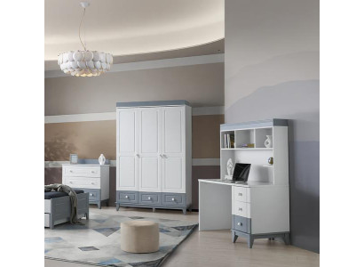 Modernes 3tlg Kinderzimmer Set mit Schreibtisch Kleiderschrank und Kommode