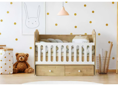Babybett Holz Weiße Gitterstäbe Schubladen Zusätzlicher Stauraum Modernes Design