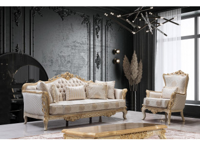 Königliches Sofa Set Wohnzimmer Sessel Couchtisch Sofagarnitur 3+1 Tisch