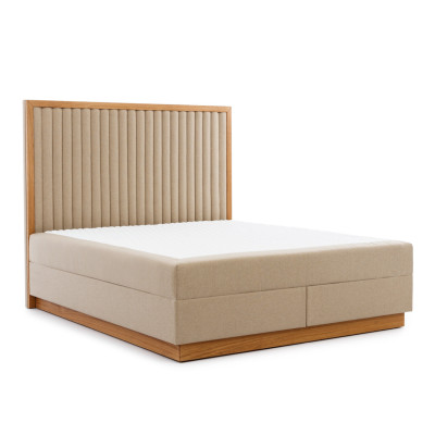 Beiges Schlafzimmer Doppelbett 2x Luxus Nachttische Edle Holz Möbel 3tlg