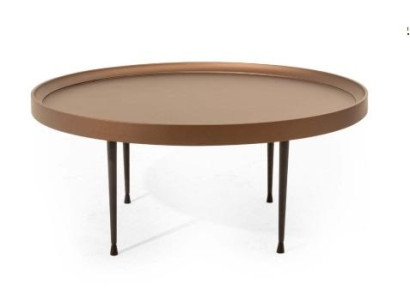 Industrial Design: Braun Rund Couchtisch mit Holzplatte für das Wohnzimmer