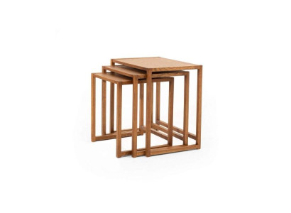 Braunes Holztisch-Set 3-er Quadratische Wohnzimmer Couchtische 3tlg Set