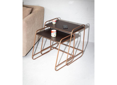 Exklusive Edelstahl Beistelltische Designer Wohnzimmer Möbel Holzplatte