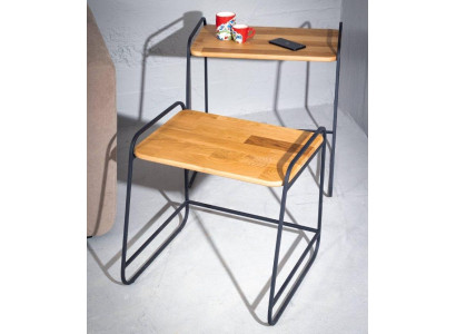 Hellbraunes Couchtisch-Set Wohnzimmer 2x Beistelltische Metalltische