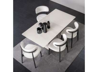 Exklusives Esszimmer Set Weißer Esstisch 4x Textil Polsterstühle 5tlg.