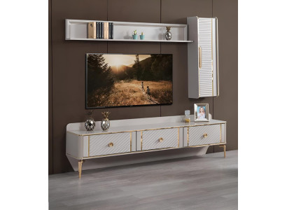 Design Wohnzimmer set 3tlg Wandschrank Regal Holz TV Ständer Modern