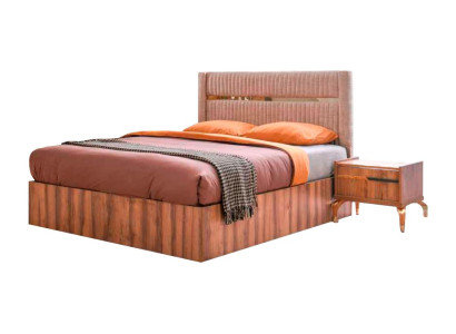 Stilvolles Braun-Rosa Bett Doppelbetten Holzgestell Schlafzimmer Möbel