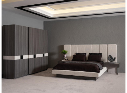 Modern Designer Schlafzimmer Set mit Bett, Nachttische und Kleiderschrank 4 tlg.