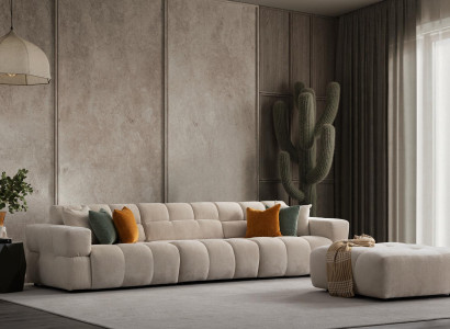Sofa 4 Sitzer mit Hocker Wohnzimmer Set Modulsofa Stoffsofa  Neu