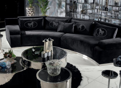 Sofa 4 Sitzer Luxus Wohnzimmer Modern Schwarz Einfarbig Polyester Mit Kissen Neu