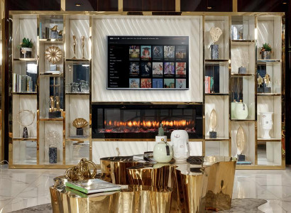 TV Schrank Lowboard Gold WohnZimmer Schränke Holz Edelstahl Modern Regale Neu