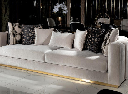Sofa 3 Sitzer Luxus Wohnzimmer Modern Schwarz Einfarbig Polyester Mit Kissen Neu