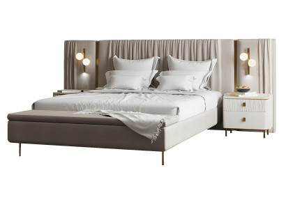 Luxus Schlafzimmer Set Doppelbett Schrank Beige Design Holz 8tlg Schrank