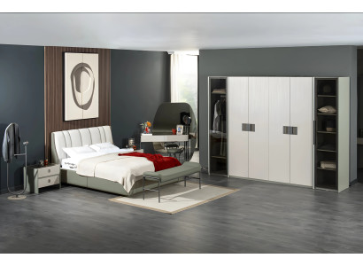 Garnitur Schlafzimmer Doppelbett Bett Schrank Weiß 5tlg Holz Moderne