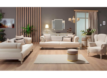 Sofagarnitur Dreisitzer Sessel Beige Stoffsofa Couch 3tlg Polstersofa
