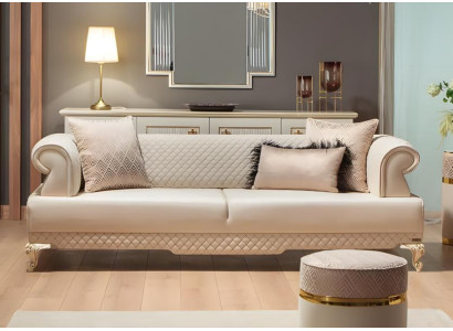 Dreisitzer Sofa 3 Sitzer Couch Stoffsofa Beige Luxus Polstersofa