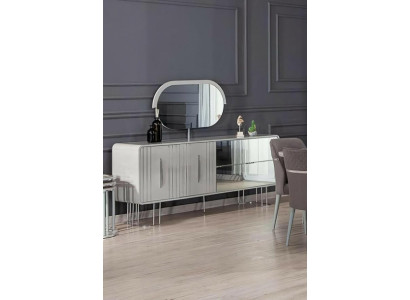 Anrichte mit Spiegel Sideboard Kommode Holz Holzschrank Weiß Design