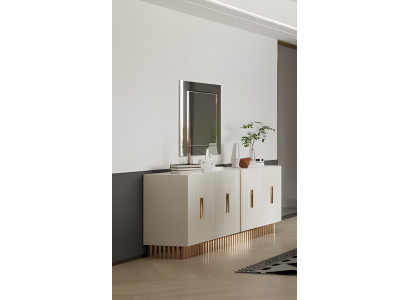 Gruppe Anrichte Spiegel Schrank Holzschrank Beige Buffetvitrine Holz