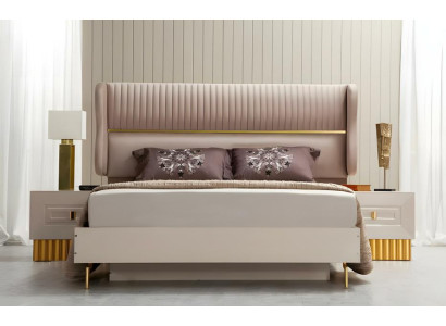 Schlafzimmer Bett Nachttische Kleiderschrank Schminktisch Beige 5tlg
