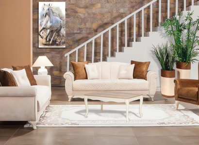 Sofagarnitur Zweisitzer Sessel Beige Stoffsofas Polstersofa 3tlg Couch